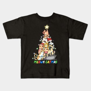 Meowy Catmas Cat Christmas Tree Kids T-Shirt